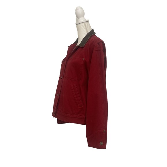 Vintage Jones Jeans Women's Red Denim Jacket Metal Buttons Leather Colla… - Picture 2 of 13